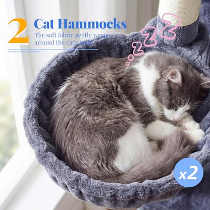 Hey-brother Cat Tree, 74 inches Multi-Level XL Large Cat Tower for Indoor Cats with Three Cat Condos, Two Large Top Decks and Cat Hairbrushfor Kittens, Cats and Pets, Smoky Gray MPJ035-MG - color: Smoky Gray