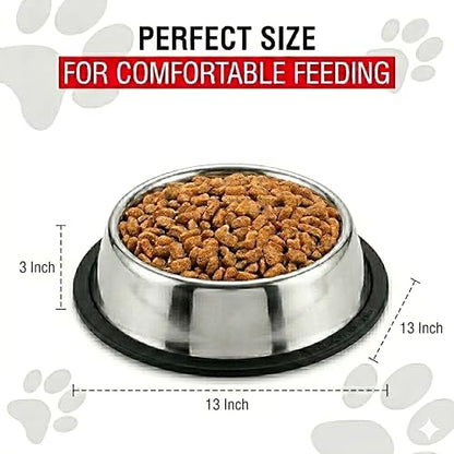 Loving Pets Stainless Steel Non-Tip Dog Bowl – Heavy Duty No Spill Dog Bowl with Removable Rubber Base – Durable, Non-Skid Stainless Steel Dog Food Bowl & Dog Water - size: 96 Ounce