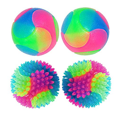 4 pcs Light Up Dog Balls,Flashing Elastic Ball,Glow Ball,Glow in The Dark Interactive Pet Toys for Aggressive Chewers,Puppy, Cats, Dogs - color: 2 pcs smooth balls+2 pcs stab balls