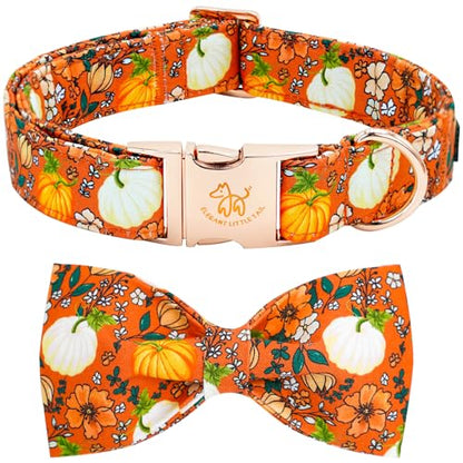 Elegant little tail Halloween Dog Collar, Pumpkin with Flower Print Halloween Pet Collars Puppy Collar with Bow Cute Adjustable Collars for Small Medium Large Dogs - color: Flower Pumpkin, size: X-Small (Pack of 1)