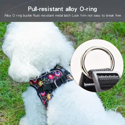 Step in Dog Harness No Pull Flower Adjustable Soft Mesh Padded Reflective Pet Vest Harness and Leash Set for Small Medium Dogs - color: Black, size: S(neck:10.5"-12",chest:13.5"-16")