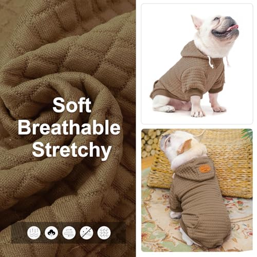 BEAUTYZOO Small Dog Hoodie Sweater with Pockets, Dog Clothes for Small Medium Dogs Boy Girl, Waffle-Like Laminated Cotton Pet Coats with Hat and Leash Hole, Khaki S - color: Khaki, size: S (Back: 12",Chest: 16", Neck: 10")