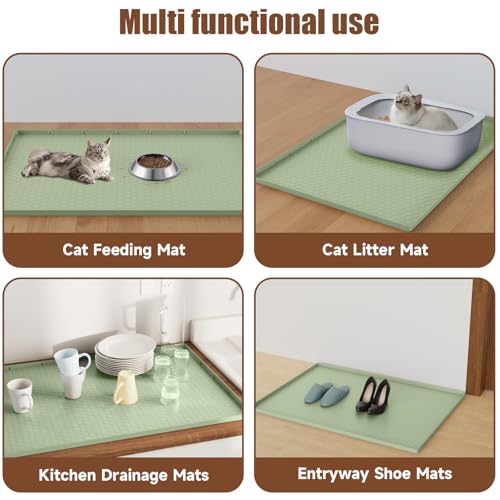 Cat Litter Mat, 34" X 22" Large Silicone Mat Cat Litter Trapping Mat, Waterproof Litter Box Mat, Soft on Kitty Paws, Urine-Proof, Easy to Clean, Non-Slip Kitty Litter Mat for Floor(Green)