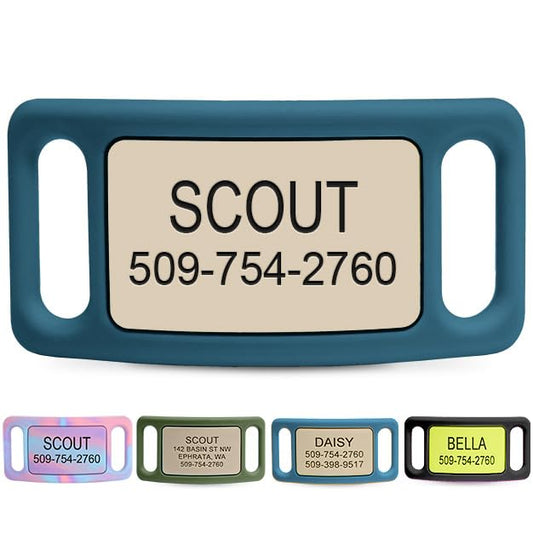 GoTags Lifestyle Silent Dog Tag, Personalized Engraved Silicone and Cat Name Pet ID Tags, Soundless Quiet Slide On Nameplate for Collars, No More Jingling Tags (Beach Glass, Large) - color: Lifestyle Beach Glass, size: Large (Pack of 1)