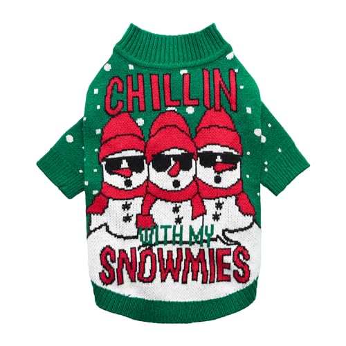 Fitwarm Chillin with My Snowmies Dog Ugly Christmas Sweater, Winter Dog Clothes for Small Dogs Girl Boy, Pet Holiday Sweatshirt, Xmas Snowman Outfit, Green, Red, White, Medium - color: Snowmies, size: Medium