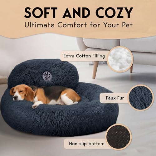PetJett Calming Dog Bed Medium Size Dog - 30'' Donut Bed, Washable Dog Bed, Anti-Slip & Super Soft Fluffy Plush Round Dog Bed, Anti-Anxiety Premium Comfort Pet Bed, Fits Dogs Upto 45 lbs - Dark Grey - color: Dark Gray, size: Medium - 30”L x 30”W x 8”Th
