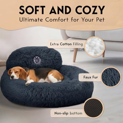 PetJett Calming Dog Bed Medium Size Dog - 30'' Donut Bed, Washable Dog Bed, Anti-Slip & Super Soft Fluffy Plush Round Dog Bed, Anti-Anxiety Premium Comfort Pet Bed, Fits Dogs Upto 45 lbs - Dark Grey - color: Dark Gray, size: Medium - 30”L x 30”W x 8”Th