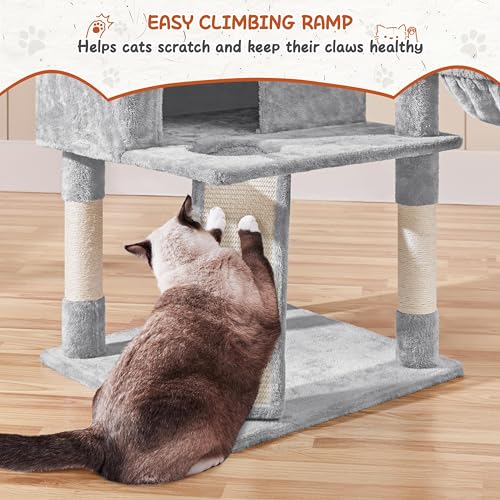 Yaheetech 76.5in Multi-Level Large Cat Tree, Big Cat Tower with 3 Condos, Cozy Plush Perches, 9 Sisal Scratching Posts and Ladder, Activity Center for Large Kitties, Light Gray - color: Light Gray
