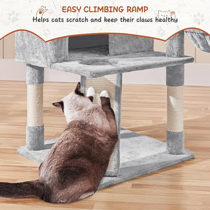 Yaheetech 76.5in Multi-Level Large Cat Tree, Big Cat Tower with 3 Condos, Cozy Plush Perches, 9 Sisal Scratching Posts and Ladder, Activity Center for Large Kitties, Light Gray - color: Light Gray