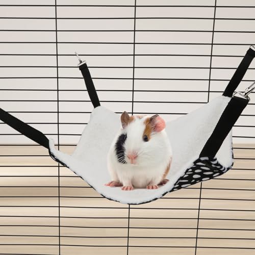 2 Pack Small Animal Hammock Soft Fleece Sleeping Bed for Mice Rat Chinchilla Guinea Pig Ferret Kitten Cat Rabbit (M: 13.76x13.76inch, Black White Dot) - size: M 13.4" x 13.4"