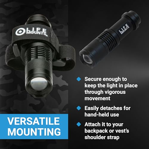 Life Mounts Wearable LED Tactical Shoulder Light - 100-Lumen White LED - Weatherproof for Tactical Vest - Adjustable Focus Flashlight Mount Strap - color: White LED, size: 3.5"x1.5" - Wearable Tactical Light