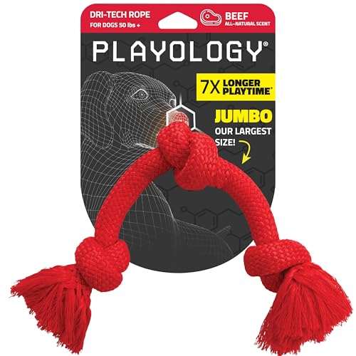 Playology Dog Toys | Dri-Tech Rope Toy Tug of War Rope for Aggressive Chewers | Jumbo Beef Scented Toy - Easy to Clean and Made from Non Toxic Materials - size: Jumbo, style: Beef