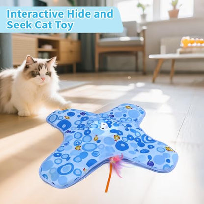 DFQ Interactive Cat Toy for Indoor Cats, Rechargeable Touch-Activated Moving Feather Wand with Concealed Motion, Play Toy for Kittens and Adult Cats (Blue) - color: Blue