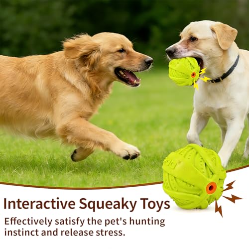 LaRoo Squeaky Dog Ball Toy,Durable Natural Rubber Squeaker Ball Throwing Training,Teeth Cleaning Chew Toy for Pet Medium and Large Dogs (3.5In Green) - color: Green-9cm