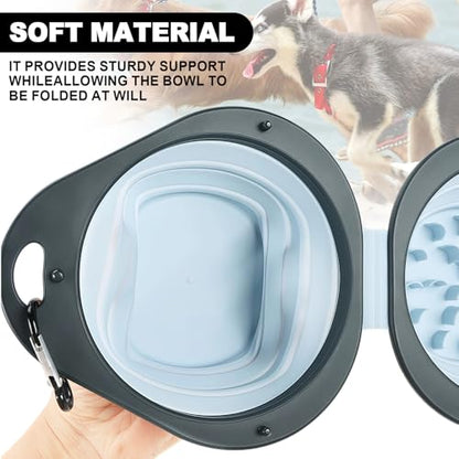 Blue Collapsible Dog Bowls with Carabiner 2-in-1 Foldable Slow Food Bowl(130g)&Water Bowl(320ml) for Dogs and Cats Travel - color: Blue