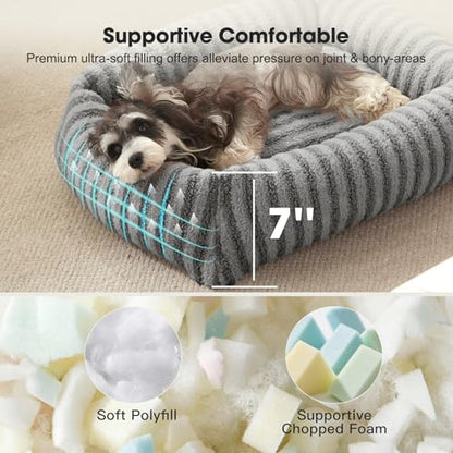 MIXJOY Medium Dog Beds for Medium Sized Dog, Calming Warming Pet Beds, Washable Dogs Bed with Removable Cover, Rectangle Pet Bed with Non-Slip Bottom, 25"x21"x7", Grey - color: Grey, size: S Plus(25"Lx21"Wx7"Th)