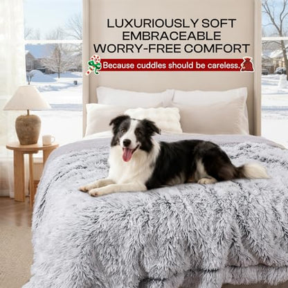 Luciphia Large Waterproof Dog Blanket for Pet Washable Liquid Proof Bed Intimacy Protection Shaggy Plush Calming Long Faux Fur Couch Cover Calming Cat Throw Blankets, Mist Grey, 60" x 80" - color: Mist Grey, size: 60"x80"