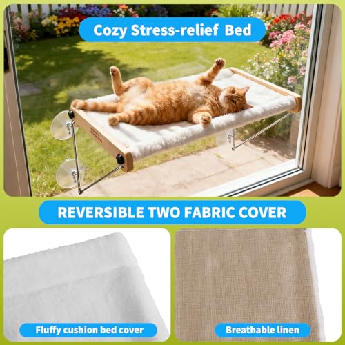 HoneyGuardian Cat Window Prech,Metal Support from Below with 4 Suction Cups, pet Bed, cat Window Hammock for Large Cats and Kittens - size: Basic