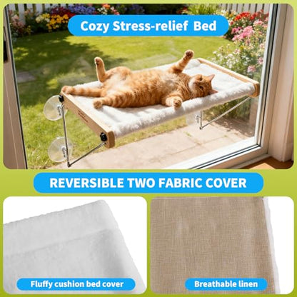 HoneyGuardian Cat Window Prech,Metal Support from Below with 4 Suction Cups, pet Bed, cat Window Hammock for Large Cats and Kittens - size: Basic