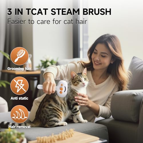 Pet Steam Brush for Dog & Cat – 3-in-1 Spray Hair Removal Comb for Shedding & Grooming, Softens Fur & Reduces Static – Water Brush for Long & Short Coats, Bath-Hating Pets, Includes Waterless Shampoo - size: 7.8″-20ML