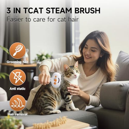 Pet Steam Brush for Dog & Cat – 3-in-1 Spray Hair Removal Comb for Shedding & Grooming, Softens Fur & Reduces Static – Water Brush for Long & Short Coats, Bath-Hating Pets, Includes Waterless Shampoo - size: 7.8″-20ML