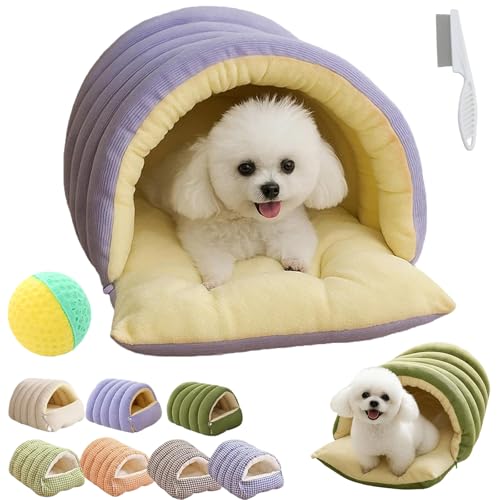 Winter Cave, Cozy Monster Cat Bed with Removable Washable Cushion, Soft Warm Plush Enclosed Tent Bed Cat House with Non-Slip Bottom for Cat and Dog (Purple, L) - color: Purple, size: L