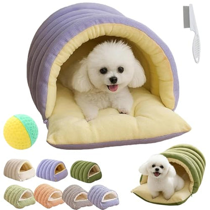Winter Cave, Cozy Monster Cat Bed with Removable Washable Cushion, Soft Warm Plush Enclosed Tent Bed Cat House with Non-Slip Bottom for Cat and Dog (Purple, L) - color: Purple, size: L