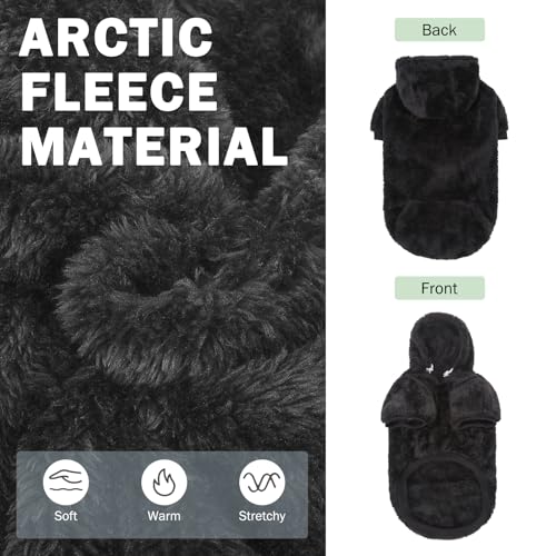 SCENEREAL Fleece Dog Sweaters Hoodie for Small Medium Large Dogs Girls Boys, Plush Fuzzy Dog Clothes Hoodies with Leash Hole, Winter/Fall Puppy Cold Weather Coat, Sherpa Hooded Sweatshirt, Black SM - color: Black, size: Small-Medium