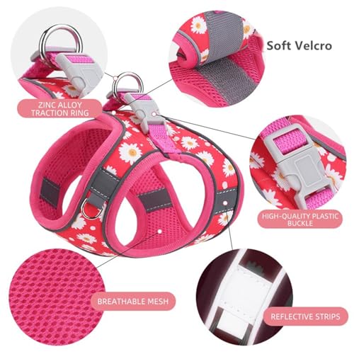 Step in Dog Harness No Pull Flower Adjustable Soft Mesh Padded Reflective Pet Vest Harness and Leash Set for Small Medium Dogs - color: Rose red, size: S(neck:10.5"-12",chest:13.5"-16")