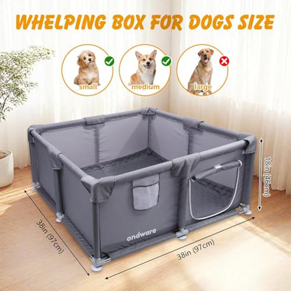 Whelping Box for Dogs and Puppies, 38×38×18 in Whelping Supplies with Waterproof Whelping Pad for Medium Small Dogs - style: 38×38×18in