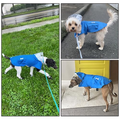 Dog Raincoat Waterproof, Adjustable Reflective Hooded Dog Rain Poncho with Leash Hole for Small Medium Large Dogs (Blue, Medium) - color: Blue, size: Medium(13-22lb)