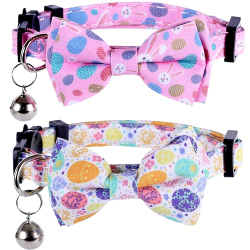 Easter Cat Collar Breakaway with Bow Tie and Bell for Kitty Adjustable Safety Easter Egg Bunny - color: Easter-bow-2