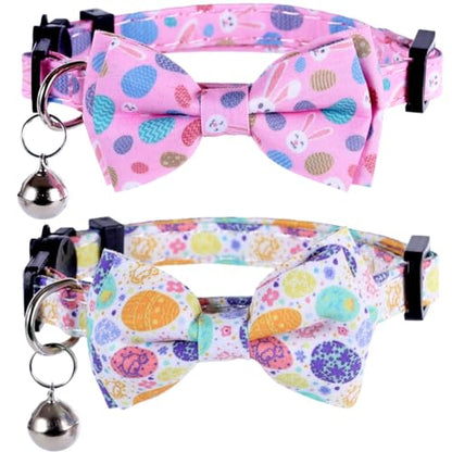 Easter Cat Collar Breakaway with Bow Tie and Bell for Kitty Adjustable Safety Easter Egg Bunny - color: Easter-bow-2