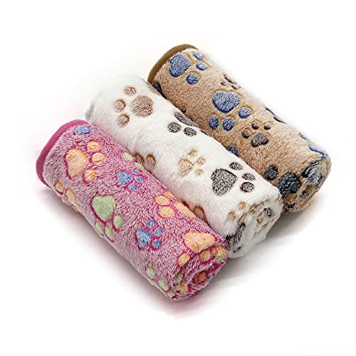 SORKUT 1 Pack 3 Puppy Dog Blankets Super Soft Warm Sleep Mat Fluffy Premium Fleece Pet Blanket Flannel Throw for Dog Puppy Cat - Paw Print Beige/Pink/Brown Small(23"x15") - color: Beige/Pink/Brown, size: Small(23"x15")