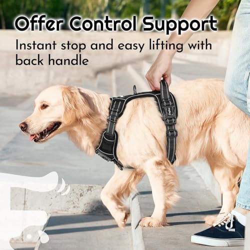 Dog Harness Medium Sized, Easy Wearing with 3 Quick-Release Buckles, Adjustable No Pull Pet Harness with MOLLE System, No Choke Reflective Vest with Control Handle, Black, M - color: Black, size: Medium