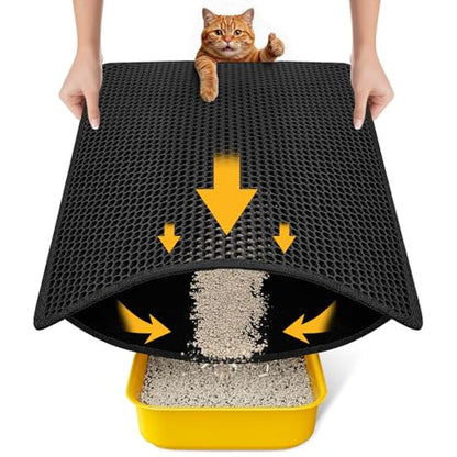 Cat Litter Mat Compact Size 23.6"x14.6" for Small Spaces, Upgrade Waterproof Leakproof Back Layer, Honeycomb Trapping Mat, Washable, Easy to Clean, Scatter Control Kitty Litter Matt, Black - color: Black