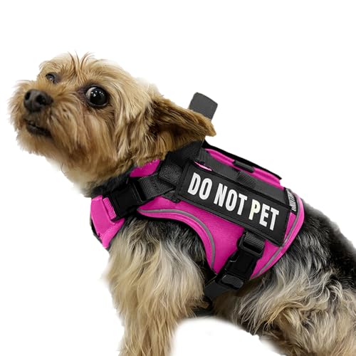 Tactical Dog and Cat Harness for XS and Small Puppy, Air Pet Vest No Pull with Reflective Do Not Pet Patches, Breathable Dog Molle Vests for Training Walking Hunting Pink - color: ROSE PINK, size: S