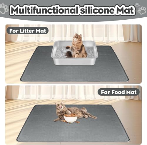 Kalolary Cat Litter Box Mats, Large 34" x 22" Silicone Cat Mat, Easy to Clean Kitty Litter Trapping Mat, Soft on Kitty Paws, Waterproof, Urine-Proof Kittys Litter Mats for Floor, Dark Grey - color: Dark Grey: 86 x 56cm
