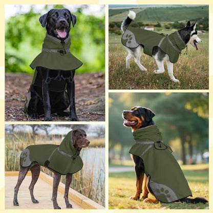 Dog Raincoat for Large Dogs, Adjustable Rain Jacket for Dogs, Waterproof Slicker Jacket for Adventures, Walking, Hunting（L,Dark Green） - size: Large
