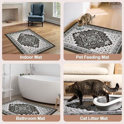 Glittme Cat Litter Mat with Non-Slip Bottom Litter Box Mat 47"X35" Litter Trapping Mat Easy to Clean Washable Cat Food Mat for Kitty,XXL - color: Black, size: 47"x35"