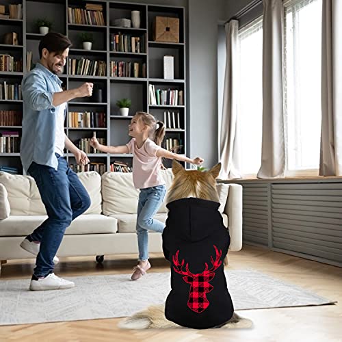 Dog Hoodie Sweater for Dogs Pet Clothes Buffalo Plaid Dog Hooded Sweatshirt Warm and Soft Breathable Cozy(Reindeer&L) - color: Reindeer, size: Large