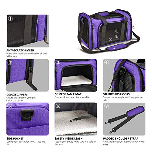 Henkelion Pet Carrier for Small Medium Cats Dogs Puppies up to 15 Lbs, Airline Approved Small Dog Carrier Soft Sided, Collapsible Travel Puppy Carrier - Purple - color: Purple, size: 17.0"L x 11.0"W x 11.0"H