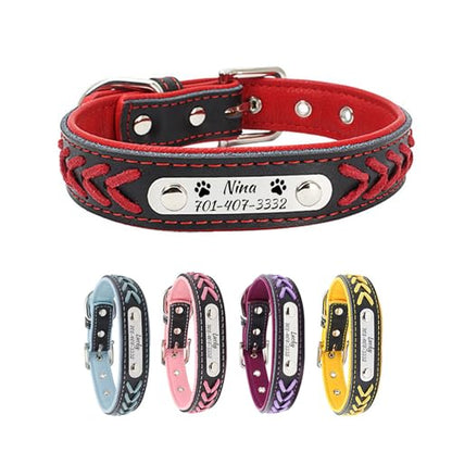 Personalized Dog Collar, Braided Custom PU Leather Dog Collars with Name and Phone Number Engraved Nameplate for Small Medium Large Dogs (Dog Collar)