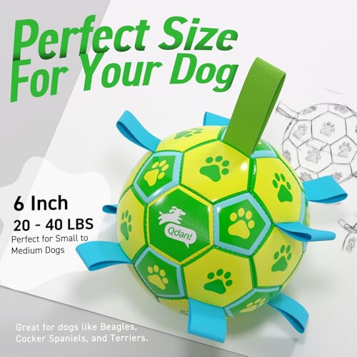 QDAN Dog Toys Soccer Ball, Dog Tug Toy, Water Toy, Durable Balls for Small Medium Dogs-Green Yellow(6 inch) - color: Yellow Green, size: 6 Inch