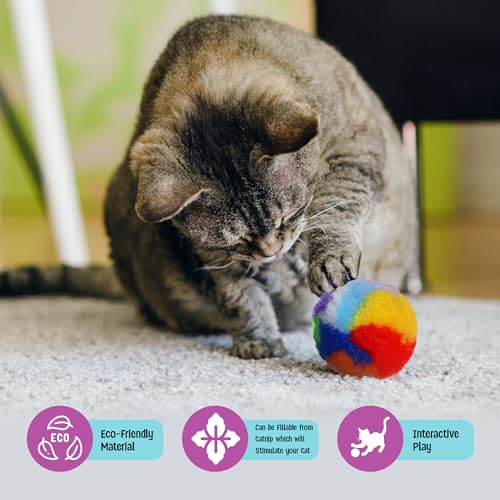Ethical SPOT Kitty Yarn Puffs Colorful Woolen Yarn Cat Toy Contains Catnip 1.5" Pack of 4 Pet