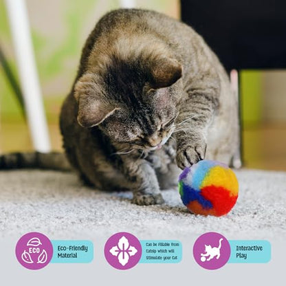 Ethical SPOT Kitty Yarn Puffs Colorful Woolen Yarn Cat Toy Contains Catnip 1.5" Pack of 4 Pet