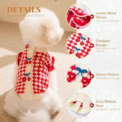 BAEJMJK Cute Cherry Small Dog Sweater Soft Girl Dog Cardigan Clothes Turtleneck Warm Pet Puppy Knitted Pullover Princess Dogs Cats Outfits(Red Cherry B,Large) - color: Red Cherry B, size: Large