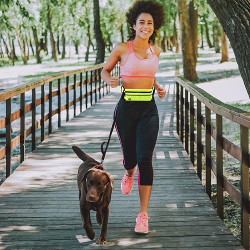 Hands Free Dog Leash - Waist Running Leashes with Zipper Pouch, Adjustable Reflective Waist Belt, Dualc Handle Retractable Bungee for Small Medium Large Dogs Walking Jogging (Green 4.1-7.2ft) - color: Green