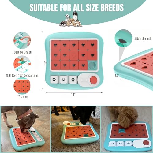 Dog Puzzles for Smart Dogs,Level 3 Interactive Dog Treat Puzzle for Iq Training, Dog Puzzle Toy for Large Medium Small Dogs with Squeaky Dog Button Design - color: Red Puzzle