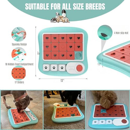 Dog Puzzles for Smart Dogs,Level 3 Interactive Dog Treat Puzzle for Iq Training, Dog Puzzle Toy for Large Medium Small Dogs with Squeaky Dog Button Design - color: Red Puzzle